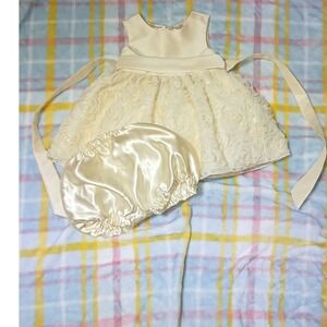 American Princess Ivory Rosette Special Occasion Dress Bloomers 12M